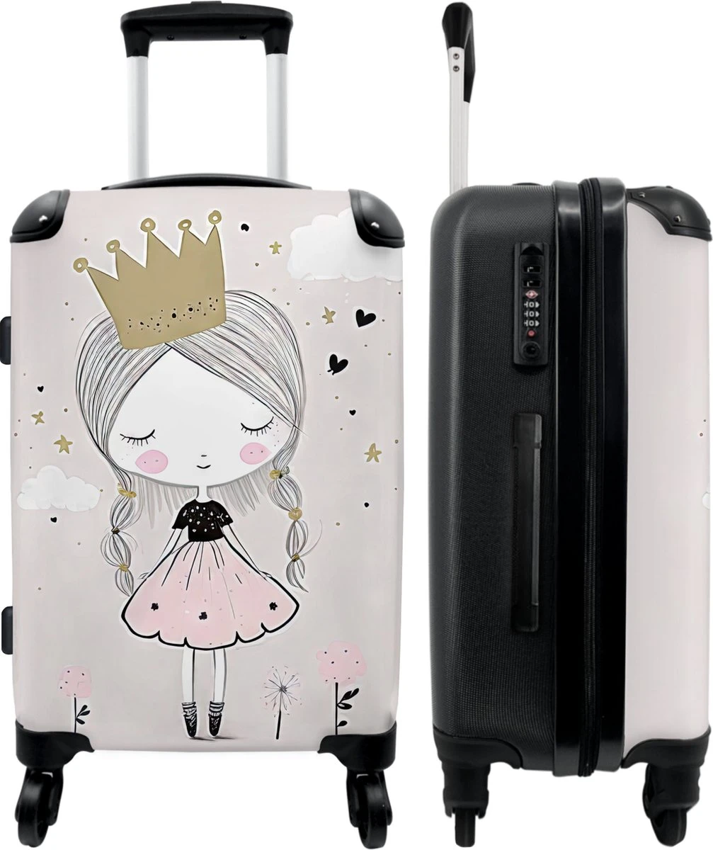 NoBoringSuitcases.com® Koffer Groot - Prinses - Bloemen - Kroon - Meisje - Sterren - Trolley Koffer Met TSA-slot - Met Wielen - 90 Liter - Reiskoffer - 66 Cm 1 NoBoringSuitcases.com® Koffer Groot - Prinses - Bloemen - Kroon - Meisje - Sterren - Trolley Koffer Met TSA-slot - Met Wielen - 90 Liter - Reiskoffer - 66 Cm