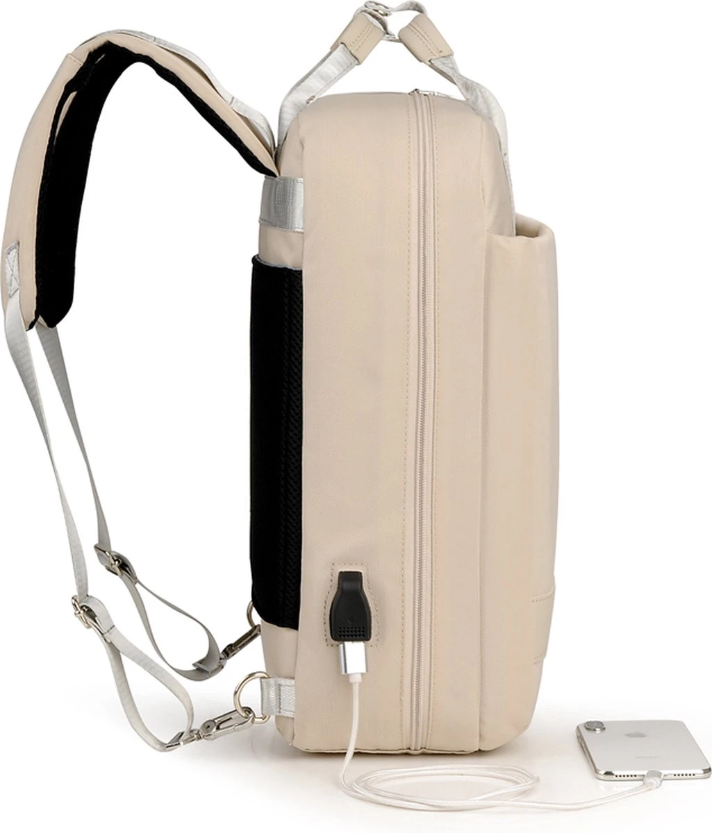 Merkloos Waterdichte Rugzak Inclusief Usb Oplaadstation - Laptoptas 15,6 Inch - Schooltas - Beige - Multifucntioneel 2 Merkloos Waterdichte Rugzak Inclusief Usb Oplaadstation - Laptoptas 15,6 Inch - Schooltas - Beige - Multifucntioneel - Afbeelding 2