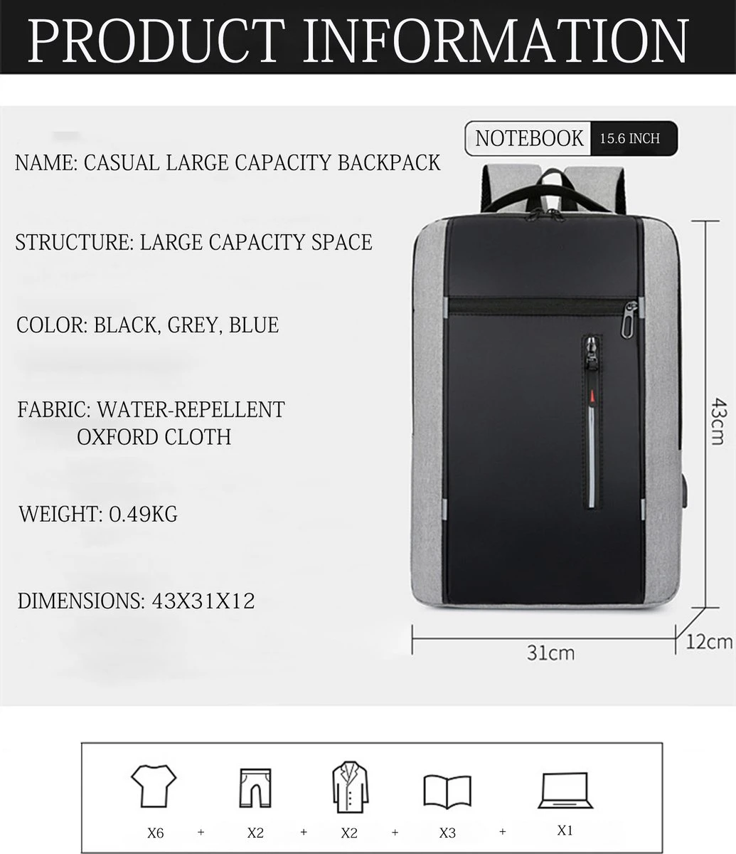 Merkloos Rugzak - Laptoprugzak 15,6 Inch - Schoolrugzak Dagrugzak - Kerstmis - Kerstfeest - Christmas Gift - Rugzak Dames Heren - Waterdichte Nylon Laptopbagagetablet - Met Usb Oplaadstation - Voor School Reizen Multifunctioneel - Grijs 7 Merkloos Rugzak - Laptoprugzak 15,6 Inch - Schoolrugzak Dagrugzak - Kerstmis - Kerstfeest - Christmas Gift - Rugzak Dames Heren - Waterdichte Nylon Laptopbagagetablet - Met Usb Oplaadstation - Voor School Reizen Multifunctioneel - Grijs - Afbeelding 7