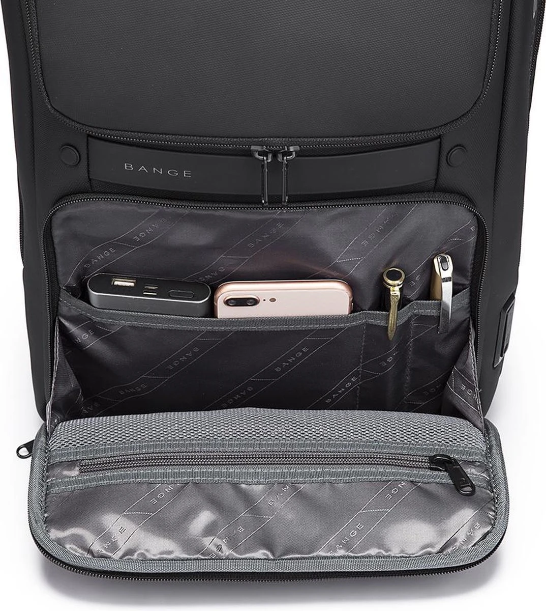 Bange Rugtas - 15,6 Inch - Laptop Rugzak - USB-aansluiting - Waterafstotend - Zwart - Incl. Smart Thermosfles 11 Bange Rugtas - 15,6 Inch - Laptop Rugzak - USB-aansluiting - Waterafstotend - Zwart - Incl. Smart Thermosfles - Afbeelding 11