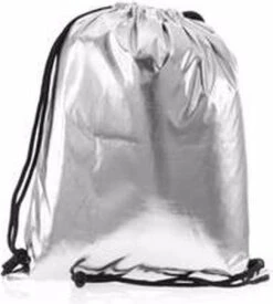 Merkloos Zilver Metallic Gymtas Met Rijgkoord