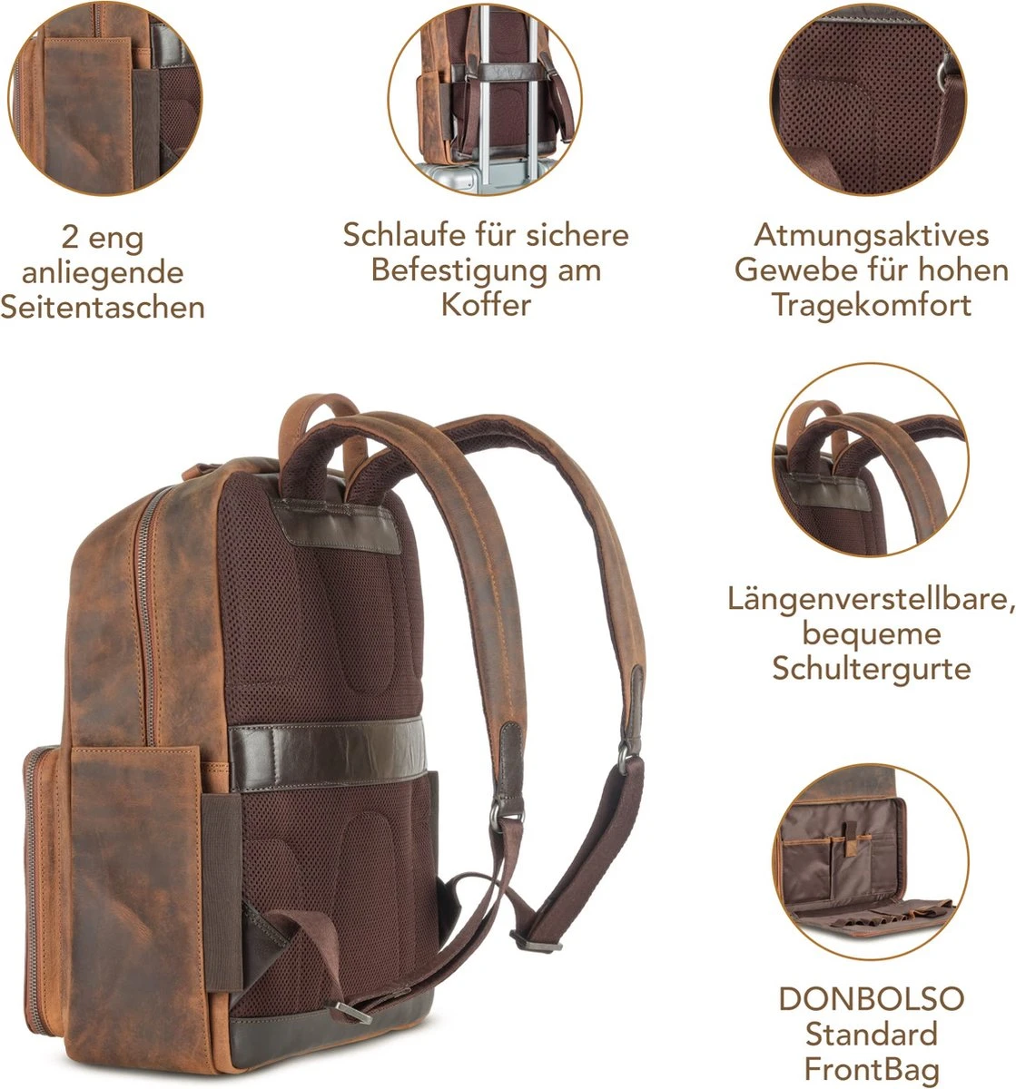 DONBOLSO Rugzak Tokio I Premium Lederen Dagrugzak Voor Mannen En Vrouwen Met Laptopvak I Ideale Lederen Rugzak Voor Op Reis, Kantoor, Universiteit I Handgemaakte Laptoptas I Vintage Bruin 2 DONBOLSO Rugzak Tokio I Premium Lederen Dagrugzak Voor Mannen En Vrouwen Met Laptopvak I Ideale Lederen Rugzak Voor Op Reis, Kantoor, Universiteit I Handgemaakte Laptoptas I Vintage Bruin - Afbeelding 2