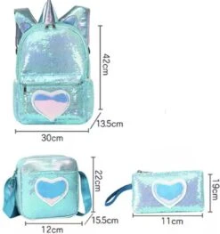 Eenhoorn Schooltas - Rugzak - Unicorn Rugtas 42 X 30 X 14 Cm- Kinderrugzak - Sequin- Luxe Giftset - Pailletten - Inclusief Tas + Etui - Turquoise - Voor Al Je Speelgoed En Schoolspullen -Kofferland Goedkope Winkel 1126x1200 4
