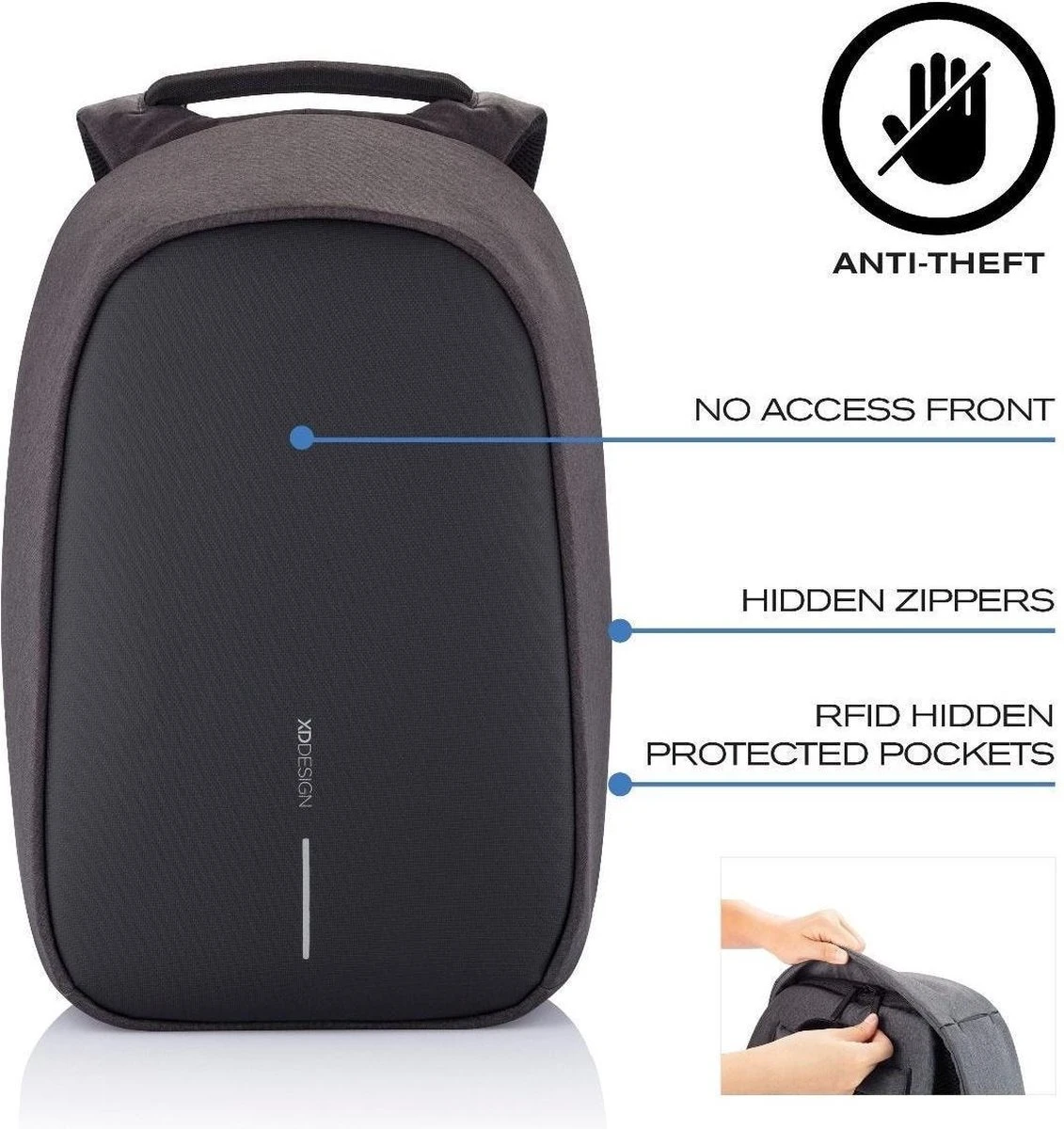 XD Design Bobby Hero Small - Anti-Diefstal Rugzak 11.5 Liter - Zwart 9 XD Design Bobby Hero Small - Anti-Diefstal Rugzak 11.5 Liter - Zwart - Afbeelding 9
