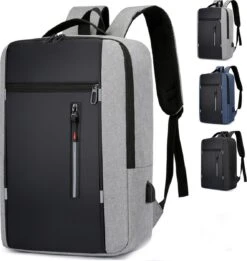 Merkloos Rugzak - Laptoprugzak 15,6 Inch - Schoolrugzak Dagrugzak - Kerstmis - Kerstfeest - Christmas Gift - Rugzak Dames Heren - Waterdichte Nylon Laptopbagagetablet - Met Usb Oplaadstation - Voor School Reizen Multifunctioneel - Grijs