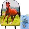 Rugzak Paard- Rugtas Bruin Paard- 42cm X 28cm X 12cm- Incl. 5 Delige Metalen Sleutelhanger