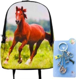 Rugzak Paard- Rugtas Bruin Paard- 42cm X 28cm X 12cm- Incl. 5 Delige Metalen Sleutelhanger