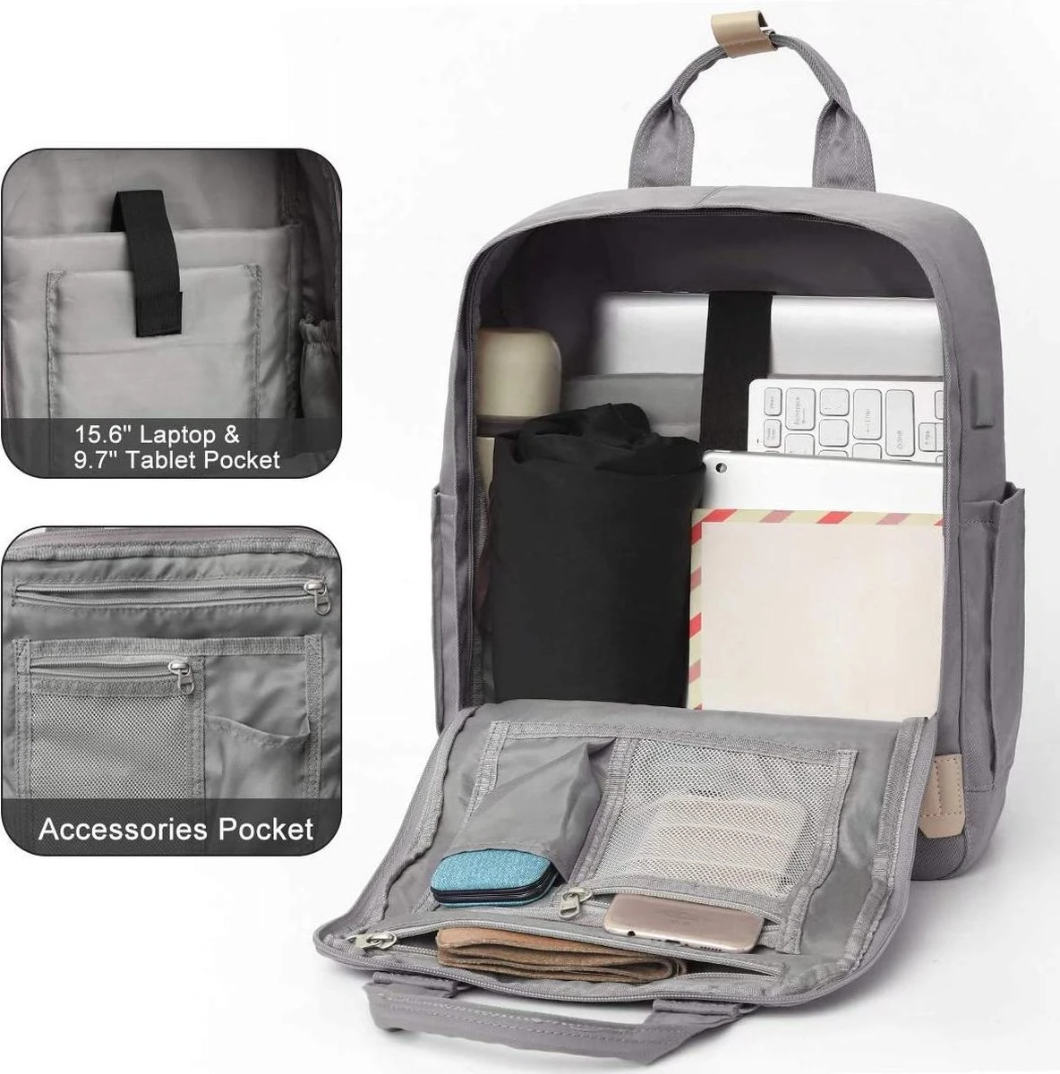 Merkloos Veran Rugtas - Rugzak - 30 Liter - 15,6" Laptopvak - Boekentas - Vintage - Heren - Dames - Laptop - School - Boekentas - Grijs 3 Merkloos Veran Rugtas - Rugzak - 30 Liter - 15,6" Laptopvak - Boekentas - Vintage - Heren - Dames - Laptop - School - Boekentas - Grijs - Afbeelding 3