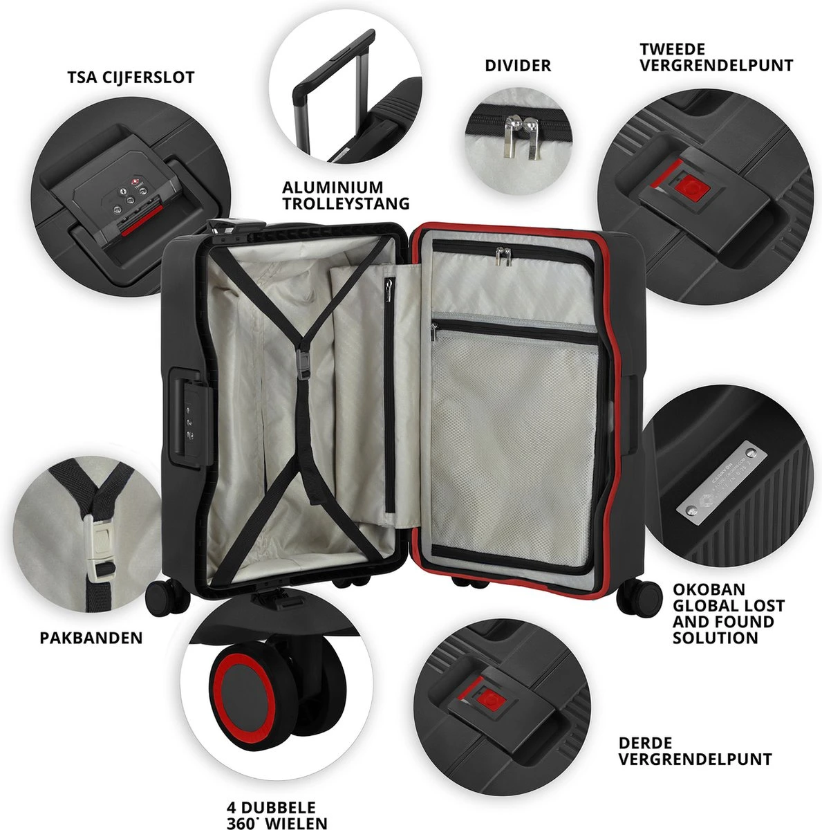 CarryOn Protector Luxe 3-delige Kofferset - Trolleyset Met TSA-kliksloten - Zwart 4 CarryOn Protector Luxe 3-delige Kofferset - Trolleyset Met TSA-kliksloten - Zwart - Afbeelding 4