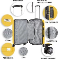 TravelZ Big Bars Reiskoffer 68 Cm Met Dubbele Wielen - Trolley Koffer Met TSA-slot - Geel -Kofferland Goedkope Winkel 1192x1200 5