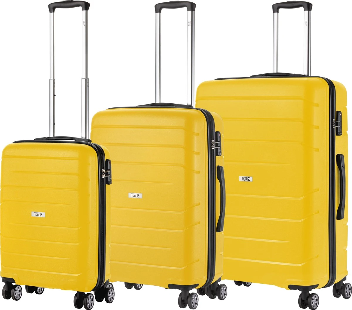 TravelZ Big Bars Kofferset - Trolleyset 3-delig Met TSA-slot - Geel 1 TravelZ Big Bars Kofferset - Trolleyset 3-delig Met TSA-slot - Geel