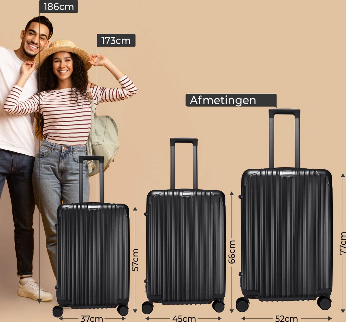 Royal Swiss - Reis Koffer - 56cm - Cijferslot- Lichtgewicht Koffer - 4 Wielen- Zwart 5 Royal Swiss - Reis Koffer - 56cm - Cijferslot- Lichtgewicht Koffer - 4 Wielen- Zwart - Afbeelding 5