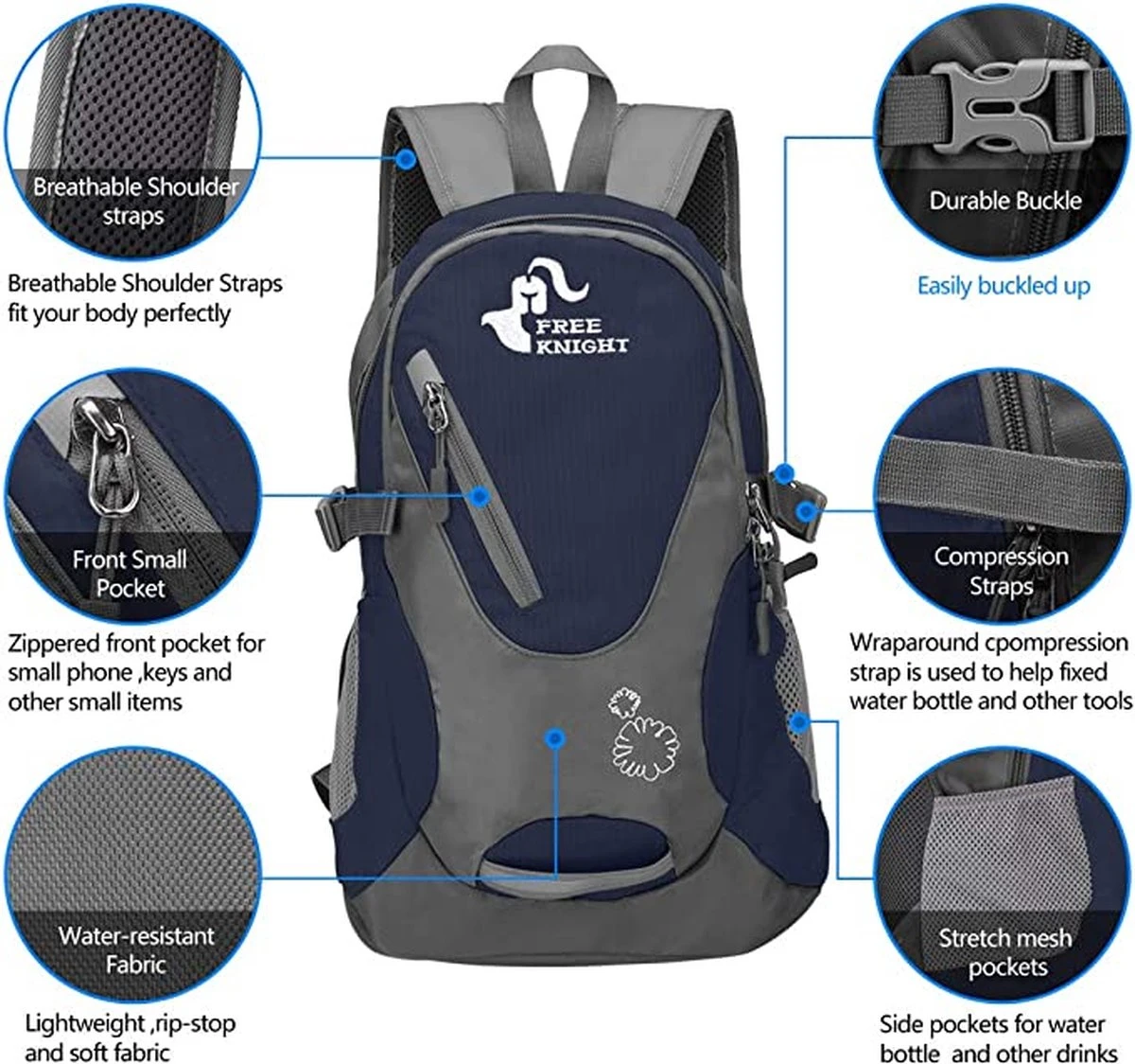 Free Knight Klein Dagrugzak, 20 L, Marineblauw ,waterdichte ,lichtgewicht 3 Free Knight Klein Dagrugzak, 20 L, Marineblauw ,waterdichte ,lichtgewicht - Afbeelding 3