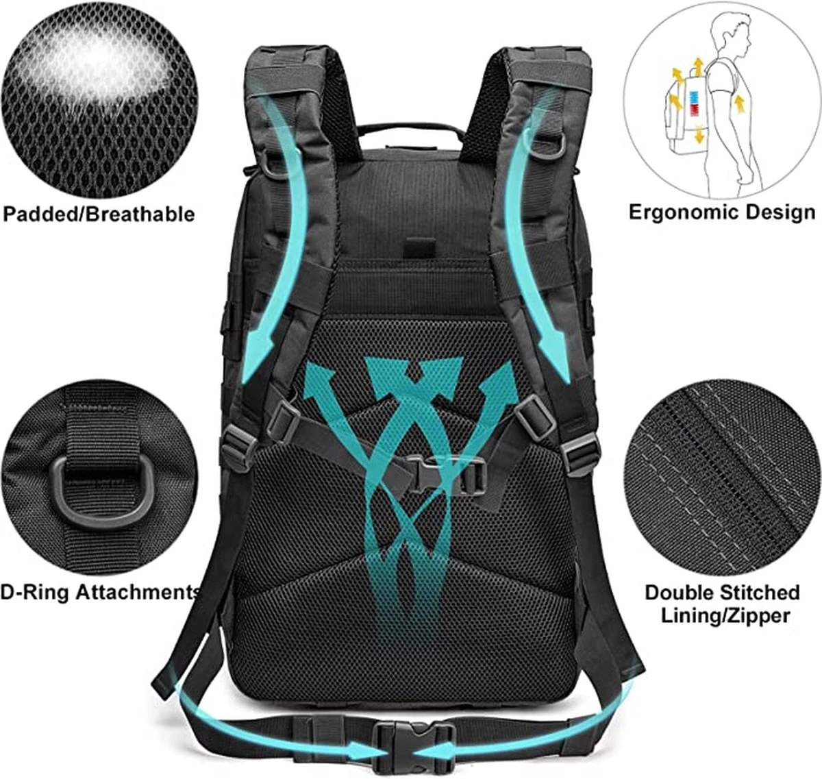 IBright 45L Militaire Rugzak | Tactische Rugzak | Oxford Stof | Waterdicht | Zwart 6 IBright 45L Militaire Rugzak | Tactische Rugzak | Oxford Stof | Waterdicht | Zwart - Afbeelding 6