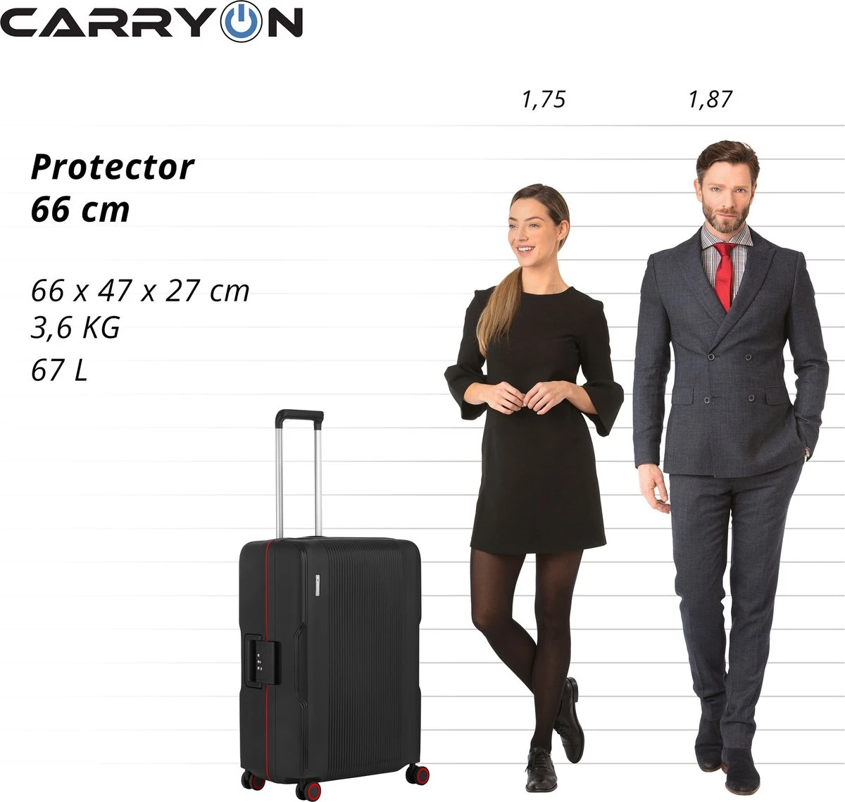 CarryOn Protector Luxe Reiskoffer - Trolley 66cm Met TSA-klikslot En OKOBAN - Ultrasterk - Zwart 6 CarryOn Protector Luxe Reiskoffer - Trolley 66cm Met TSA-klikslot En OKOBAN - Ultrasterk - Zwart - Afbeelding 6