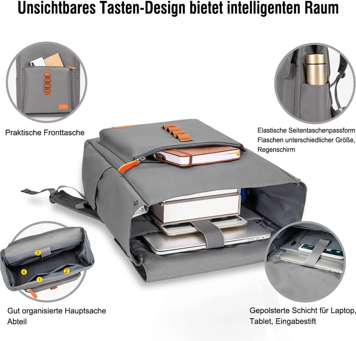 Rugzak Voor Dames En Meisjes, Waterdichte Retro Laptoprugzak Met 15,6 Inch Laptopvak, Modieuze Rugzak, Schoolrugzak Voor Business, Reizen, Vrije Tijd, Werk, School, Werk, Grijs 5 Rugzak Voor Dames En Meisjes, Waterdichte Retro Laptoprugzak Met 15,6 Inch Laptopvak, Modieuze Rugzak, Schoolrugzak Voor Business, Reizen, Vrije Tijd, Werk, School, Werk, Grijs - Afbeelding 5