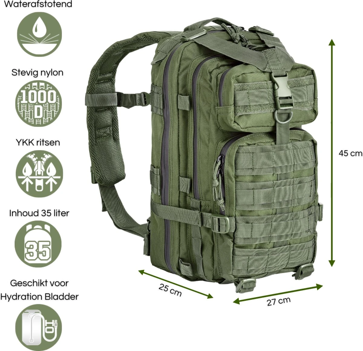 Defcon5 Tactical Backpack 35l Leger Rugzak - Zwart 2 Defcon5 Tactical Backpack 35l Leger Rugzak - Zwart - Afbeelding 2