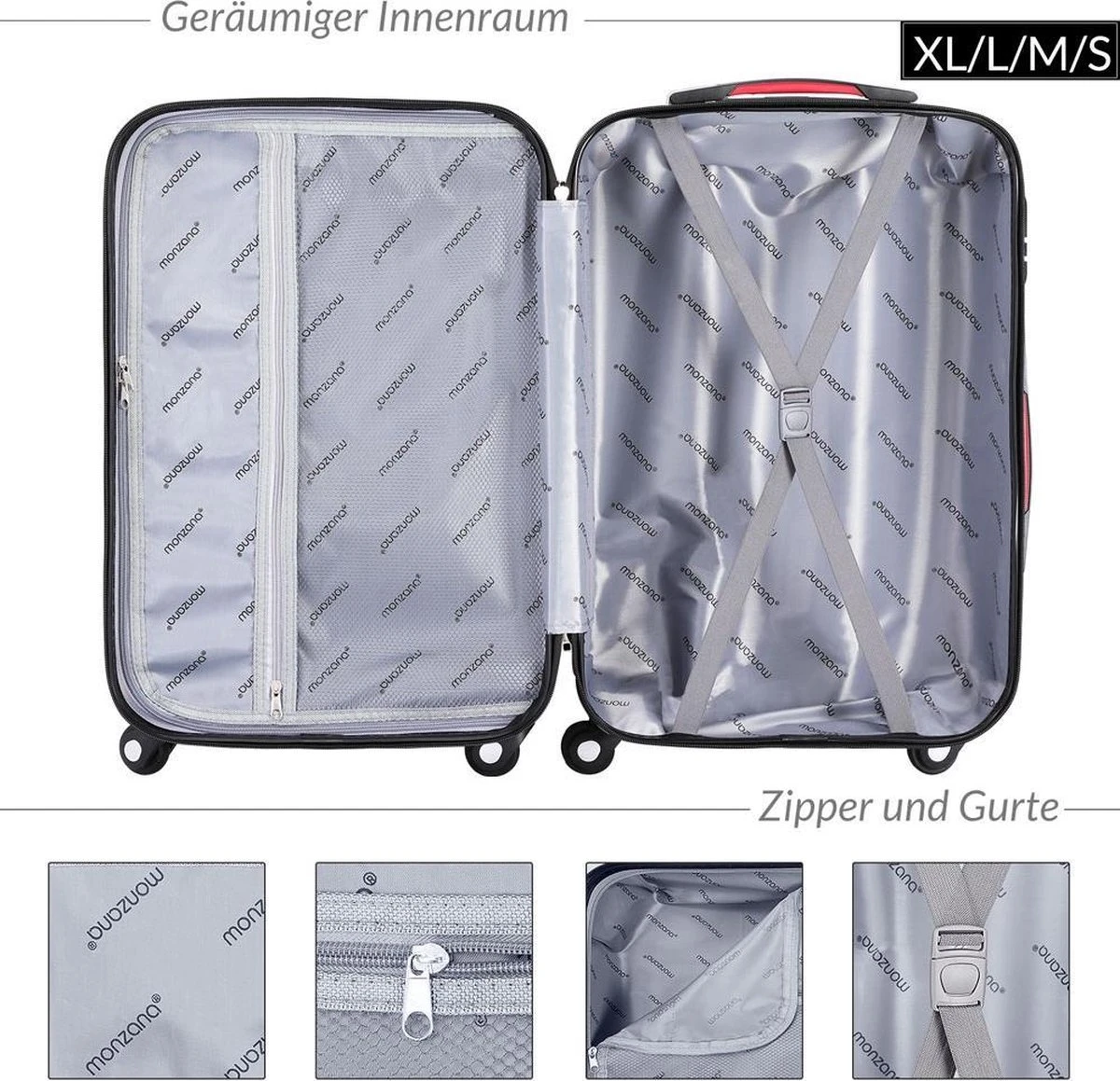 Monzana Kofferset - 4 Stuks S M L XL Met Wielen Cijferslot - Zwart 2 Monzana Kofferset - 4 Stuks S M L XL Met Wielen Cijferslot - Zwart - Afbeelding 2