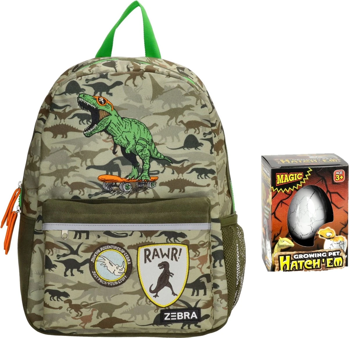 Zebra Rugzak Dino Camouflage (m) + Dino Ei 1 Zebra Rugzak Dino Camouflage (m) + Dino Ei