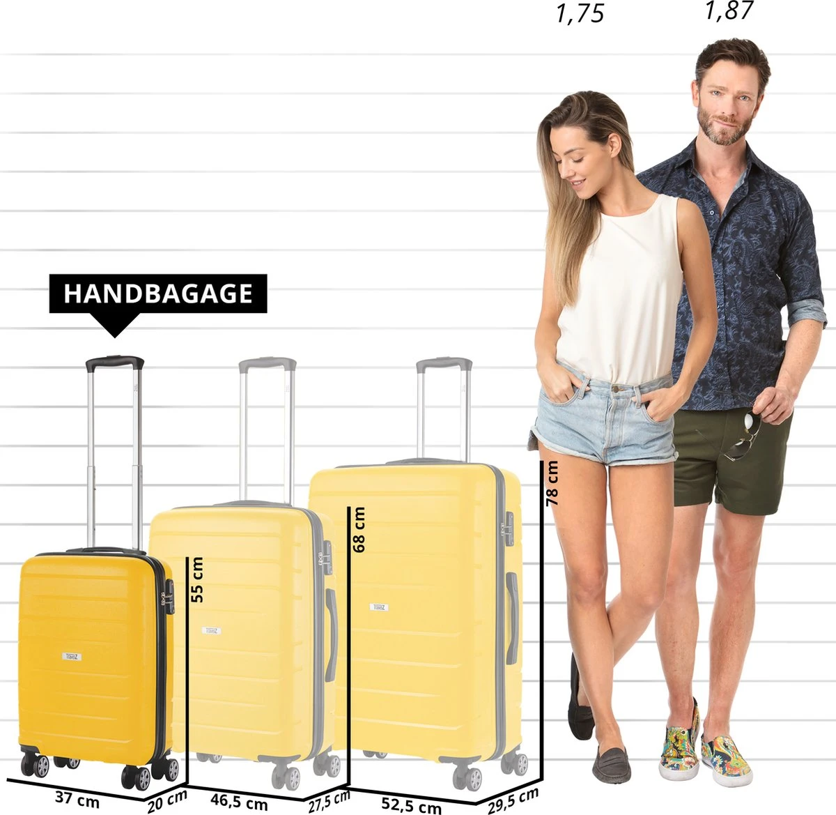 TravelZ Big Bars Handbagagekoffer 55cm Met TSA-slot - Ultrasterk - Geel 2 TravelZ Big Bars Handbagagekoffer 55cm Met TSA-slot - Ultrasterk - Geel - Afbeelding 2