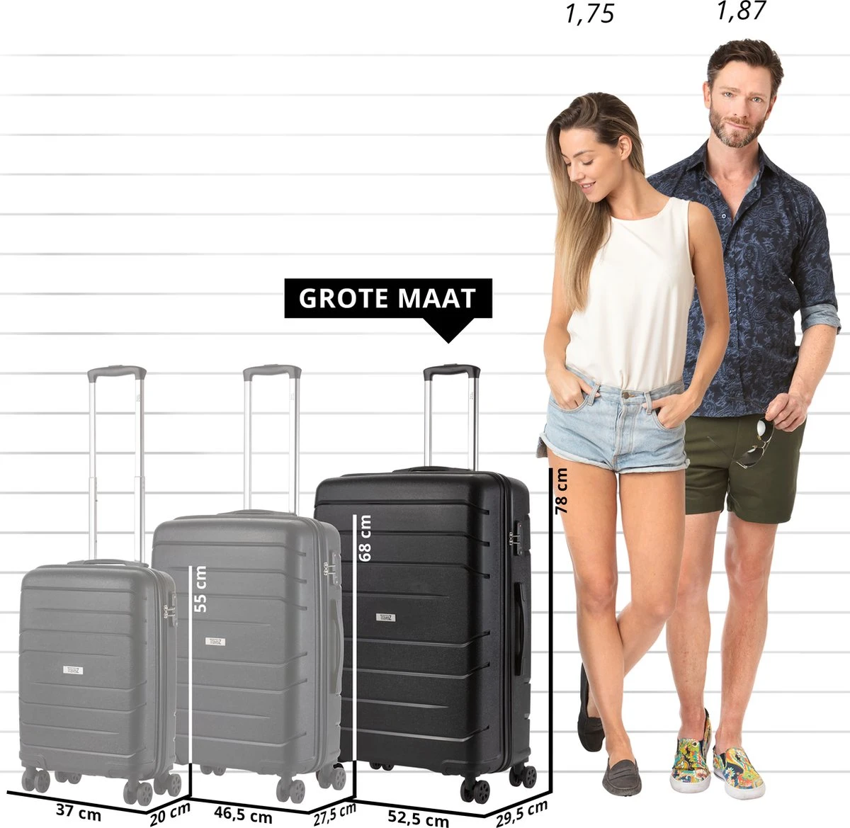 TravelZ Big Bars Reiskoffer 78 Cm Met Dubbele Wielen - Trolley Koffer Met TSA-slot - Zwart 2 TravelZ Big Bars Reiskoffer 78 Cm Met Dubbele Wielen - Trolley Koffer Met TSA-slot - Zwart - Afbeelding 2