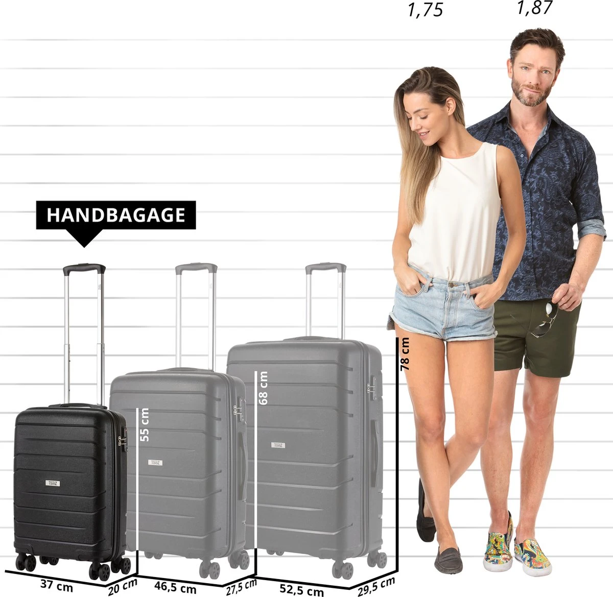 TravelZ Big Bars Handbagagekoffer 55cm Met TSA-slot - Ultrasterk - Zwart 2 TravelZ Big Bars Handbagagekoffer 55cm Met TSA-slot - Ultrasterk - Zwart - Afbeelding 2