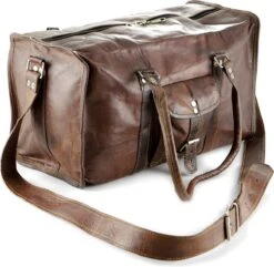 Duffeltas Weekendtas 50 X 24 X 24 Cm - Echte Leder - Cognac Bruin Leder – Reistas - Sporttas