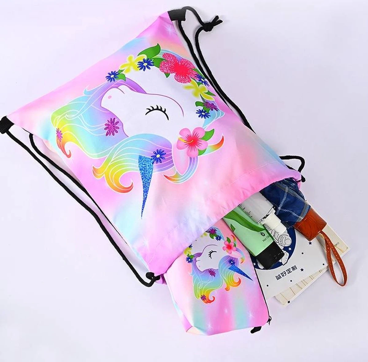Unicorn Gymtas + Etui - Sporttas Met Rijgkoord - Bloemetjes - 4-12 Jaar 4 Unicorn Gymtas + Etui - Sporttas Met Rijgkoord - Bloemetjes - 4-12 Jaar - Afbeelding 4