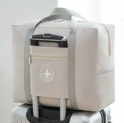 Merkloos Opvouwbare Reistas Beige - Opbergtas - Weekendtas - Reistas Voor Handbagage - Opvouwbare Reistassen Dames - Reistas Voor Op Koffer - Dames Tas - Damestas - Tas Voor Reizen - Sporttas