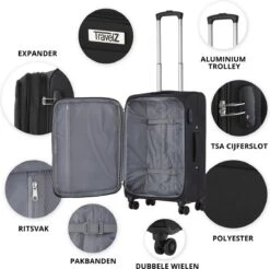 Travelz Softspinner TSA Reiskoffer 67cm - Zachte Reiskoffer Met Expander - Zwart 10 Travelz Softspinner TSA Reiskoffer 67cm - Zachte Reiskoffer Met Expander - Zwart -Kofferland Goedkope Winkel 1200x1193 3