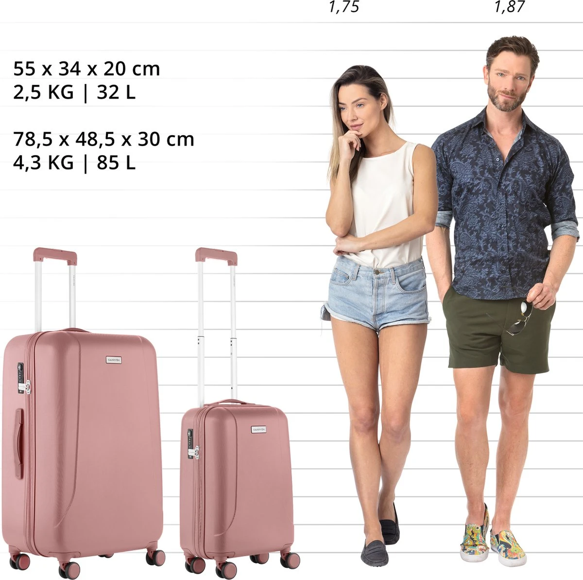 CarryOn Skyhopper Kofferset – TSA Handbagage + Reiskoffer 78cm – Dubbele Wielen - Old Pink 3 CarryOn Skyhopper Kofferset – TSA Handbagage + Reiskoffer 78cm – Dubbele Wielen - Old Pink - Afbeelding 3