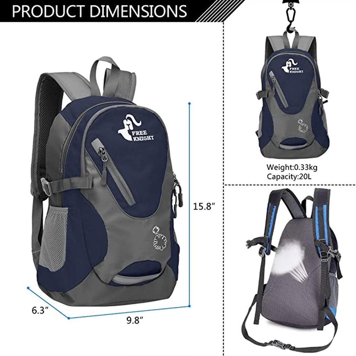 Free Knight Klein Dagrugzak, 20 L, Marineblauw ,waterdichte ,lichtgewicht 5 Free Knight Klein Dagrugzak, 20 L, Marineblauw ,waterdichte ,lichtgewicht - Afbeelding 5