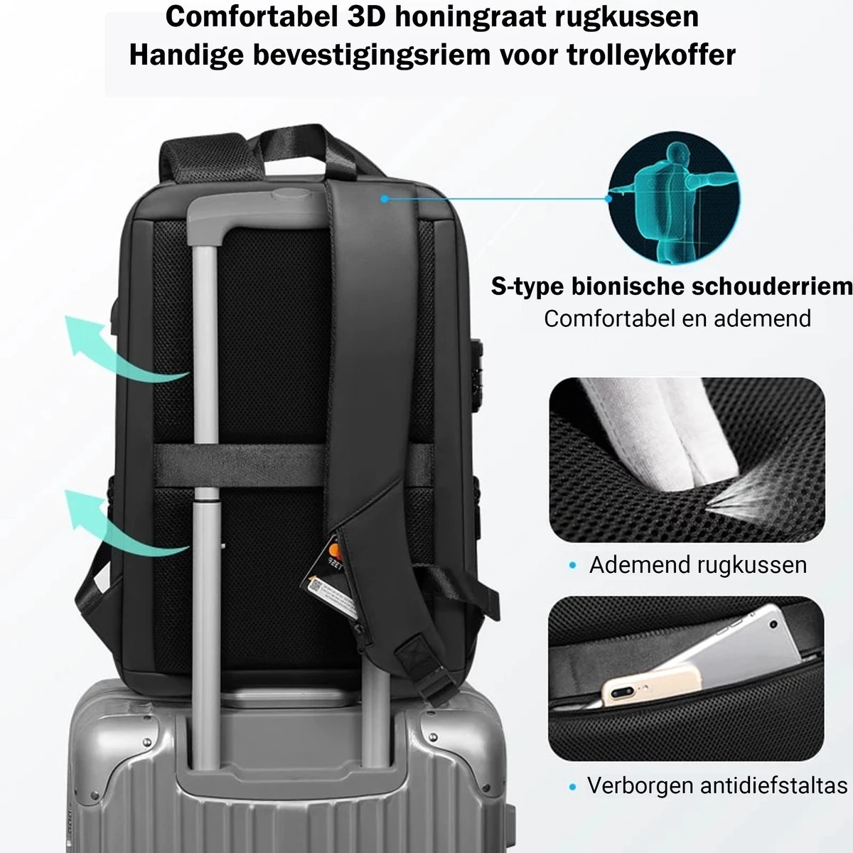 Brandie® - Rugzak - Voor Heren Reistas - Reistas - Schoudertas - Waterdichte Rugzakken - Schooltas - Anti Diefstal - USB Opladen - Heren Zakelijke Reistas Rugzak - 5013 Grootte 12*32*45 Cm - Zwart Upgraden - Gewicht 1.3 Kg 10 Brandie® - Rugzak - Voor Heren Reistas - Reistas - Schoudertas - Waterdichte Rugzakken - Schooltas - Anti Diefstal - USB Opladen - Heren Zakelijke Reistas Rugzak - 5013 Grootte 12*32*45 Cm - Zwart Upgraden - Gewicht 1.3 Kg - Afbeelding 10