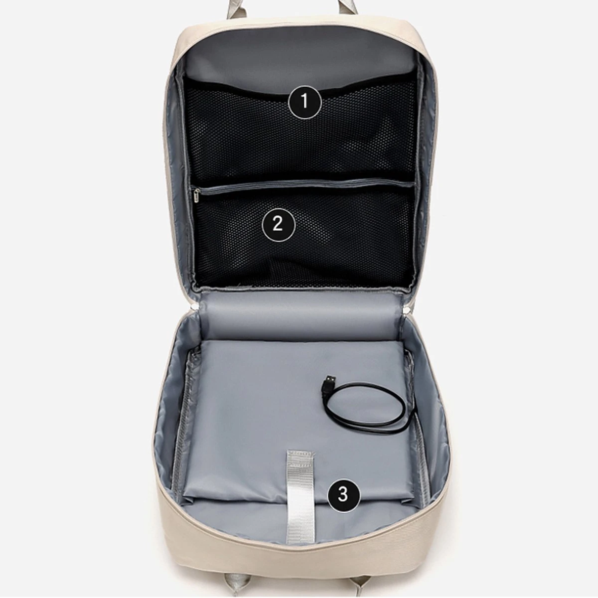 Merkloos Waterdichte Rugzak Inclusief Usb Oplaadstation - Laptoptas 15,6 Inch - Schooltas - Beige - Multifucntioneel 4 Merkloos Waterdichte Rugzak Inclusief Usb Oplaadstation - Laptoptas 15,6 Inch - Schooltas - Beige - Multifucntioneel - Afbeelding 4