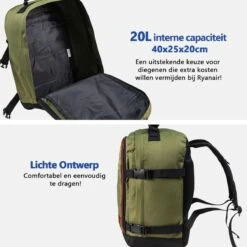 CabinMax Metz Reistas – Handbagage 20L – Rugzak – Schooltas - 40x25x20 Cm – Compact Backpack – Lichtgewicht – Khaki -Kofferland Goedkope Winkel 1200x1200 1330