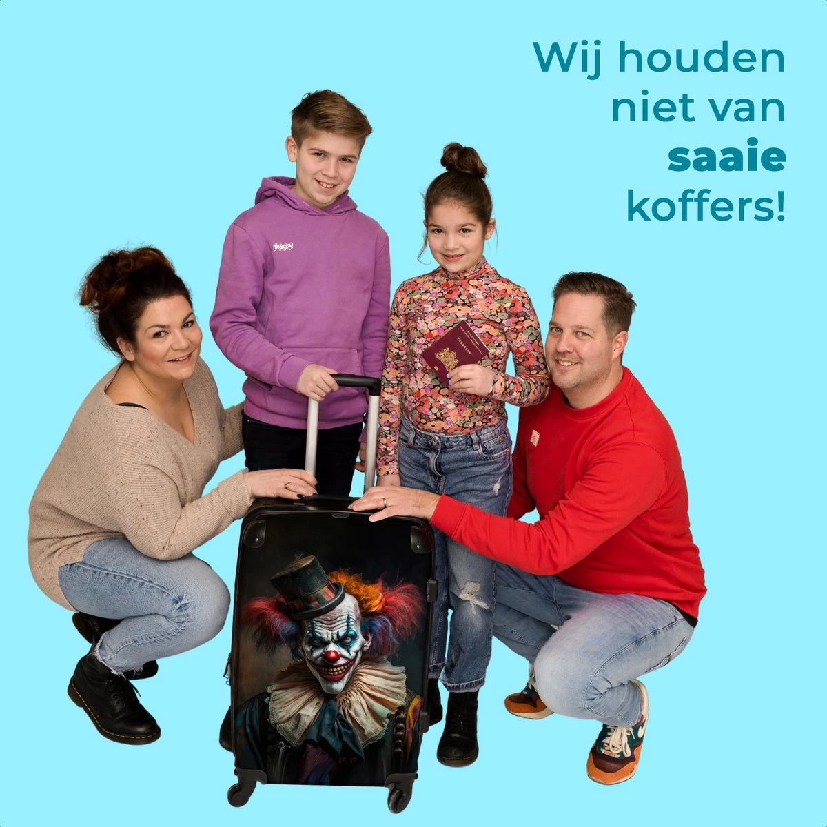 NoBoringSuitcases.com® Koffer Groot - Clown - Hoed - Kraag - Portret - Killer Clown - Trolley Koffer Met TSA-slot - Met Wielen - 90 Liter - Reiskoffer - 66 Cm 5 NoBoringSuitcases.com® Koffer Groot - Clown - Hoed - Kraag - Portret - Killer Clown - Trolley Koffer Met TSA-slot - Met Wielen - 90 Liter - Reiskoffer - 66 Cm - Afbeelding 5
