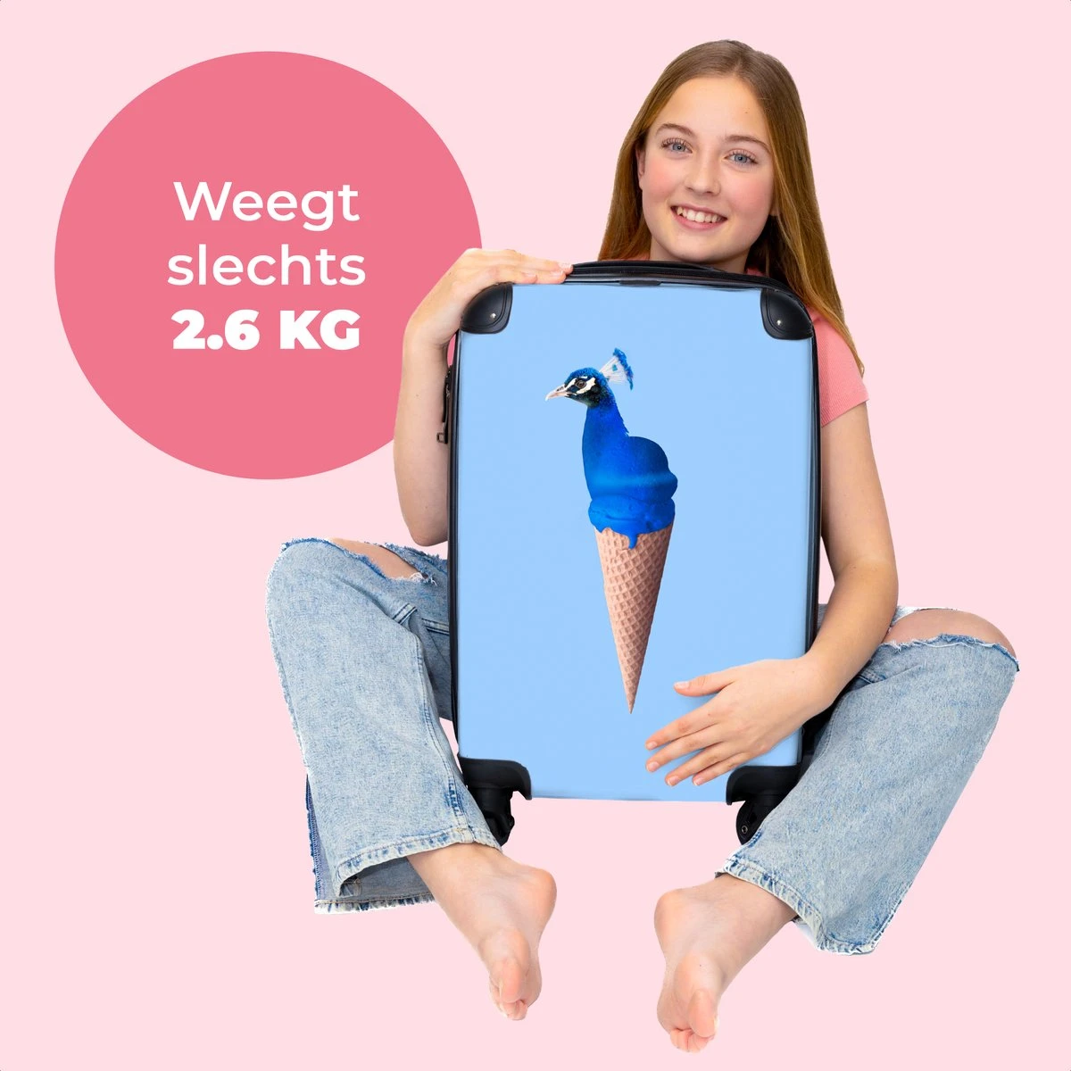 NoBoringSuitcases.com® Koffer - Reiskoffer Met Wielen - Pauw - IJshoorntjes - Blauw - IJs - Vogel - Handbagage Trolley - Past Binnen 55x40x20 Cm En 55x35x25 Cm - Fotokoffer 2 NoBoringSuitcases.com® Koffer - Reiskoffer Met Wielen - Pauw - IJshoorntjes - Blauw - IJs - Vogel - Handbagage Trolley - Past Binnen 55x40x20 Cm En 55x35x25 Cm - Fotokoffer - Afbeelding 2