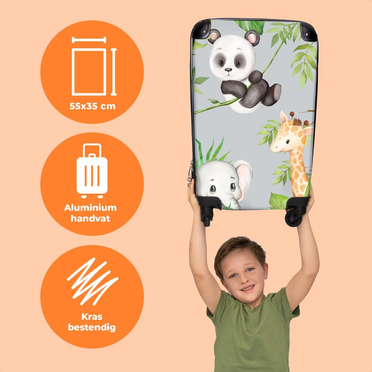 NoBoringSuitcases.com® Koffer - Jungle - Panda - Olifant - Giraffe - Kinderen - Past Binnen 55x40x20 Cm En 55x35x25 Cm - Handbagage - Trolley - Fotokoffer - Cabin Size - Print 3 NoBoringSuitcases.com® Koffer - Jungle - Panda - Olifant - Giraffe - Kinderen - Past Binnen 55x40x20 Cm En 55x35x25 Cm - Handbagage - Trolley - Fotokoffer - Cabin Size - Print - Afbeelding 3