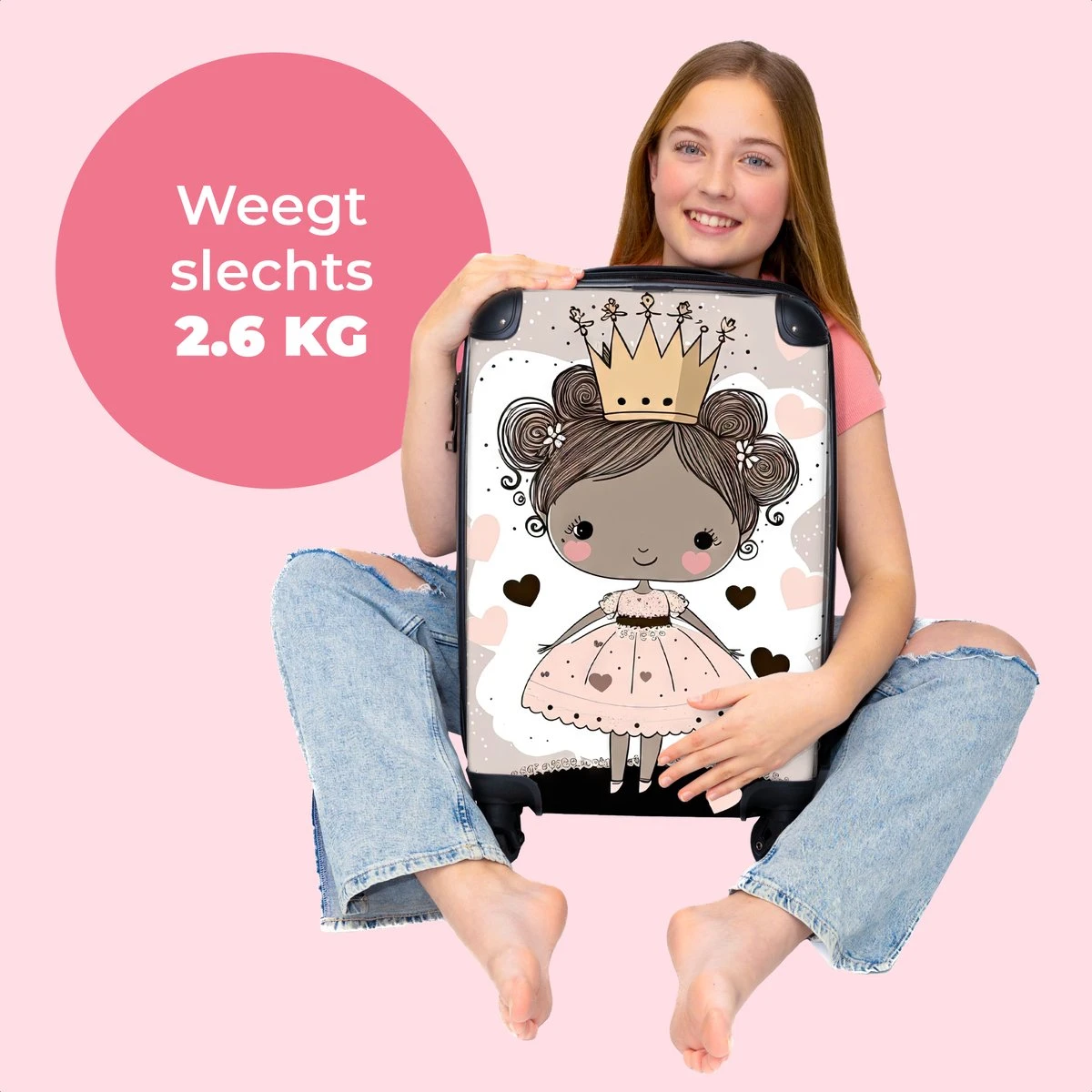 NoBoringSuitcases.com® Kinderkoffer - Trolley Op Wieltjes - Prinses - Hartjes - Kroon - Roze - Meisjes - Koffer Meisje - Past Binnen 55x40x20 Cm En 55x35x25 Cm - Reiskoffer - Fotokoffer 2 NoBoringSuitcases.com® Kinderkoffer - Trolley Op Wieltjes - Prinses - Hartjes - Kroon - Roze - Meisjes - Koffer Meisje - Past Binnen 55x40x20 Cm En 55x35x25 Cm - Reiskoffer - Fotokoffer - Afbeelding 2