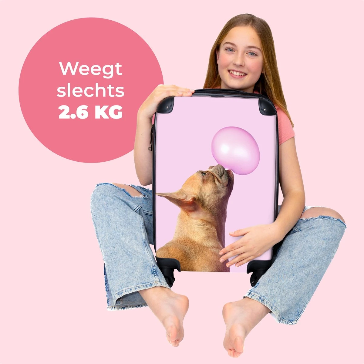 NoBoringSuitcases.com® Kinderkoffer - Hond - Dieren - Kauwgom - Roze - Kinderen - Trolley Kinderen - Past Binnen 55x40x20 Cm En 55x35x25 Cm - Reiskoffer Met Wielen - Koffertje 2 NoBoringSuitcases.com® Kinderkoffer - Hond - Dieren - Kauwgom - Roze - Kinderen - Trolley Kinderen - Past Binnen 55x40x20 Cm En 55x35x25 Cm - Reiskoffer Met Wielen - Koffertje - Afbeelding 2