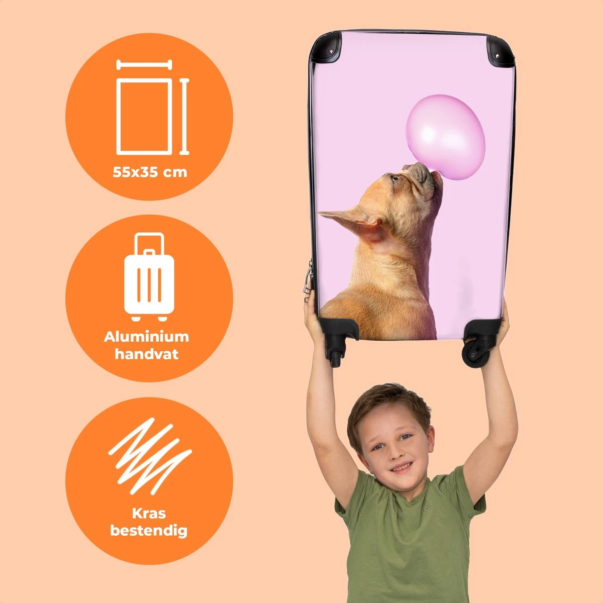 NoBoringSuitcases.com® Kinderkoffer - Hond - Dieren - Kauwgom - Roze - Kinderen - Trolley Kinderen - Past Binnen 55x40x20 Cm En 55x35x25 Cm - Reiskoffer Met Wielen - Koffertje 3 NoBoringSuitcases.com® Kinderkoffer - Hond - Dieren - Kauwgom - Roze - Kinderen - Trolley Kinderen - Past Binnen 55x40x20 Cm En 55x35x25 Cm - Reiskoffer Met Wielen - Koffertje - Afbeelding 3