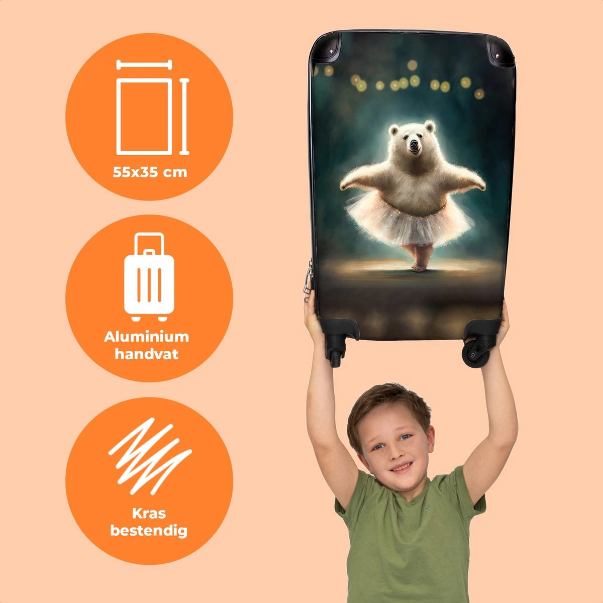 NoBoringSuitcases.com® Koffer - Beer - Rok - Ballet - Licht - Portret - Trolley Op Wieltjes - Reiskoffer - Past Binnen 55x40x20 Cm En 55x35x25 Cm - Handbagagekoffer - Fotokoffer 3 NoBoringSuitcases.com® Koffer - Beer - Rok - Ballet - Licht - Portret - Trolley Op Wieltjes - Reiskoffer - Past Binnen 55x40x20 Cm En 55x35x25 Cm - Handbagagekoffer - Fotokoffer - Afbeelding 3