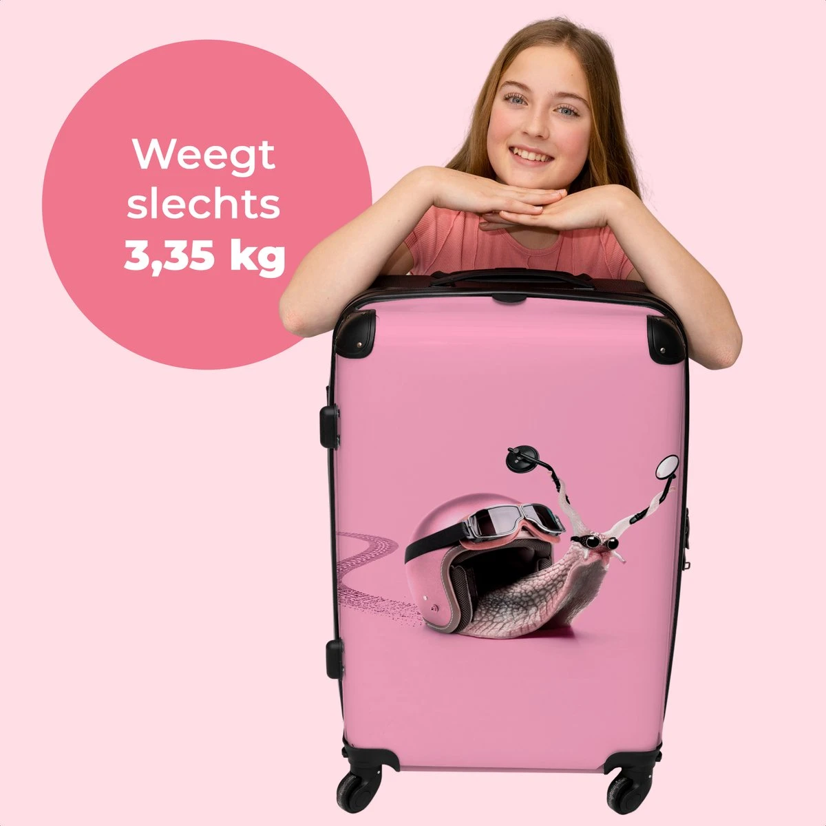 NoBoringSuitcases.com® Koffer Groot - Slak - Roze - Meisjes - Racen - Trolley Koffer Met TSA-slot - Met Wielen - 90 Liter - Reiskoffer - 66 Cm 2 NoBoringSuitcases.com® Koffer Groot - Slak - Roze - Meisjes - Racen - Trolley Koffer Met TSA-slot - Met Wielen - 90 Liter - Reiskoffer - 66 Cm - Afbeelding 2