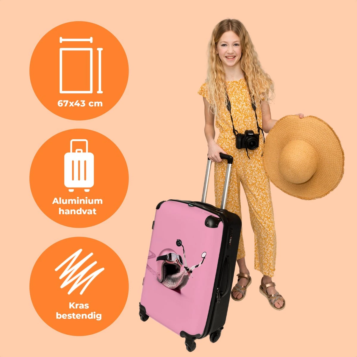 NoBoringSuitcases.com® Koffer Groot - Slak - Roze - Meisjes - Racen - Trolley Koffer Met TSA-slot - Met Wielen - 90 Liter - Reiskoffer - 66 Cm 3 NoBoringSuitcases.com® Koffer Groot - Slak - Roze - Meisjes - Racen - Trolley Koffer Met TSA-slot - Met Wielen - 90 Liter - Reiskoffer - 66 Cm - Afbeelding 3