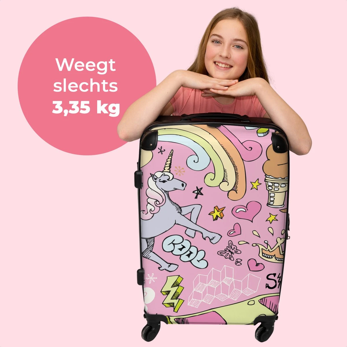 NoBoringSuitcases.com® Koffer Groot - Roze - Eenhoorn - Skateboard - Tekening - Trolley Koffer Met TSA-slot - Met Wielen - 90 Liter - Reiskoffer - 66 Cm 2 NoBoringSuitcases.com® Koffer Groot - Roze - Eenhoorn - Skateboard - Tekening - Trolley Koffer Met TSA-slot - Met Wielen - 90 Liter - Reiskoffer - 66 Cm - Afbeelding 2