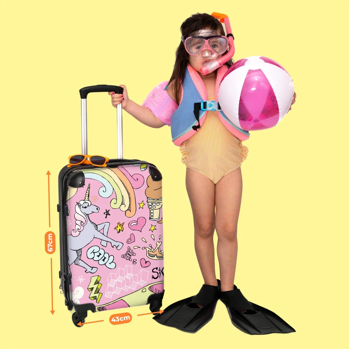 NoBoringSuitcases.com® Koffer Groot - Roze - Eenhoorn - Skateboard - Tekening - Trolley Koffer Met TSA-slot - Met Wielen - 90 Liter - Reiskoffer - 66 Cm 6 NoBoringSuitcases.com® Koffer Groot - Roze - Eenhoorn - Skateboard - Tekening - Trolley Koffer Met TSA-slot - Met Wielen - 90 Liter - Reiskoffer - 66 Cm - Afbeelding 6