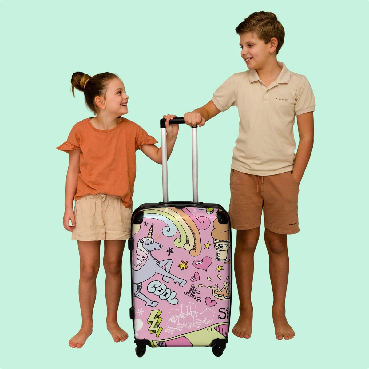 NoBoringSuitcases.com® Koffer Groot - Roze - Eenhoorn - Skateboard - Tekening - Trolley Koffer Met TSA-slot - Met Wielen - 90 Liter - Reiskoffer - 66 Cm 7 NoBoringSuitcases.com® Koffer Groot - Roze - Eenhoorn - Skateboard - Tekening - Trolley Koffer Met TSA-slot - Met Wielen - 90 Liter - Reiskoffer - 66 Cm - Afbeelding 7