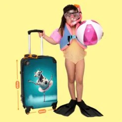 NoBoringSuitcases.com® Koffer Groot - Koe - Ballet - Portret - Blauw - Dieren - Trolley Koffer Met TSA-slot - Met Wielen - 90 Liter - Reiskoffer - 66 Cm -Kofferland Goedkope Winkel 1200x1200 650