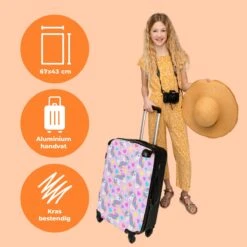 NoBoringSuitcases.com® Koffer Groot - Eenhoorn - Meisje - Patroon - Hartje - Trolley Koffer Met TSA-slot - Met Wielen - 90 Liter - Reiskoffer - 66 Cm -Kofferland Goedkope Winkel 1200x1200 654