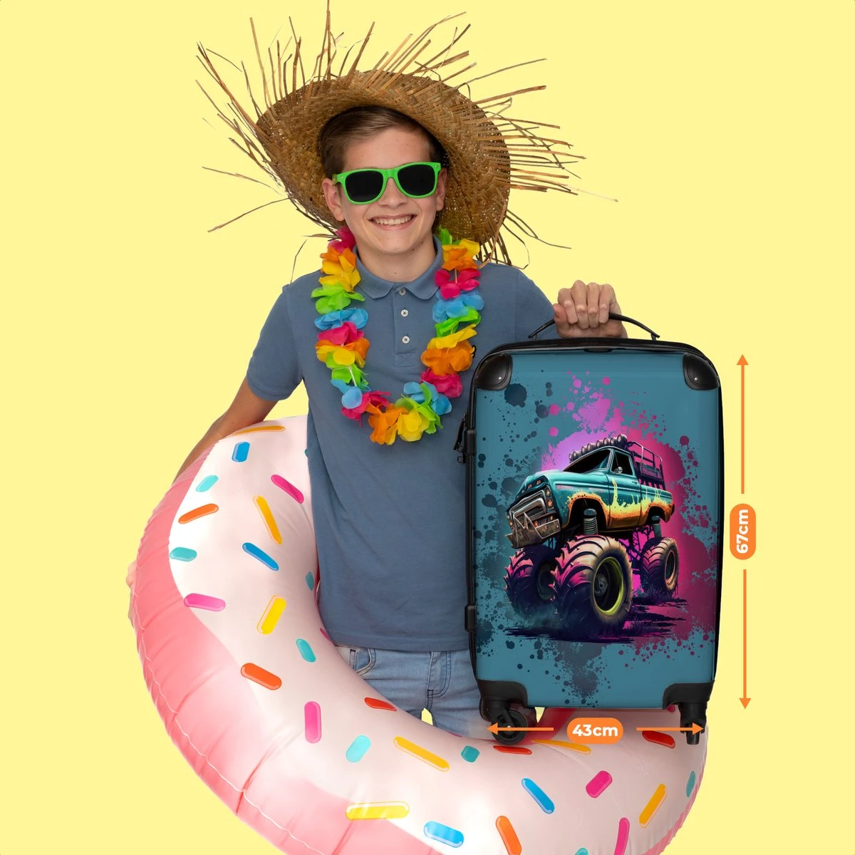 NoBoringSuitcases.com® Koffer Groot - Monstertruck - Verf - Graffiti - Roze - Neon - Trolley Koffer Met TSA-slot - Met Wielen - 90 Liter - Reiskoffer - 66 Cm 6 NoBoringSuitcases.com® Koffer Groot - Monstertruck - Verf - Graffiti - Roze - Neon - Trolley Koffer Met TSA-slot - Met Wielen - 90 Liter - Reiskoffer - 66 Cm - Afbeelding 6